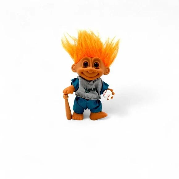 Vtg Russ Berrie Baseball Troll Doll Florida Marlins MLB with Bat & Ball 1990s - Picture 5 of 10